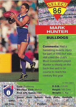 1994 Select AFL #86 Mark Hunter Back